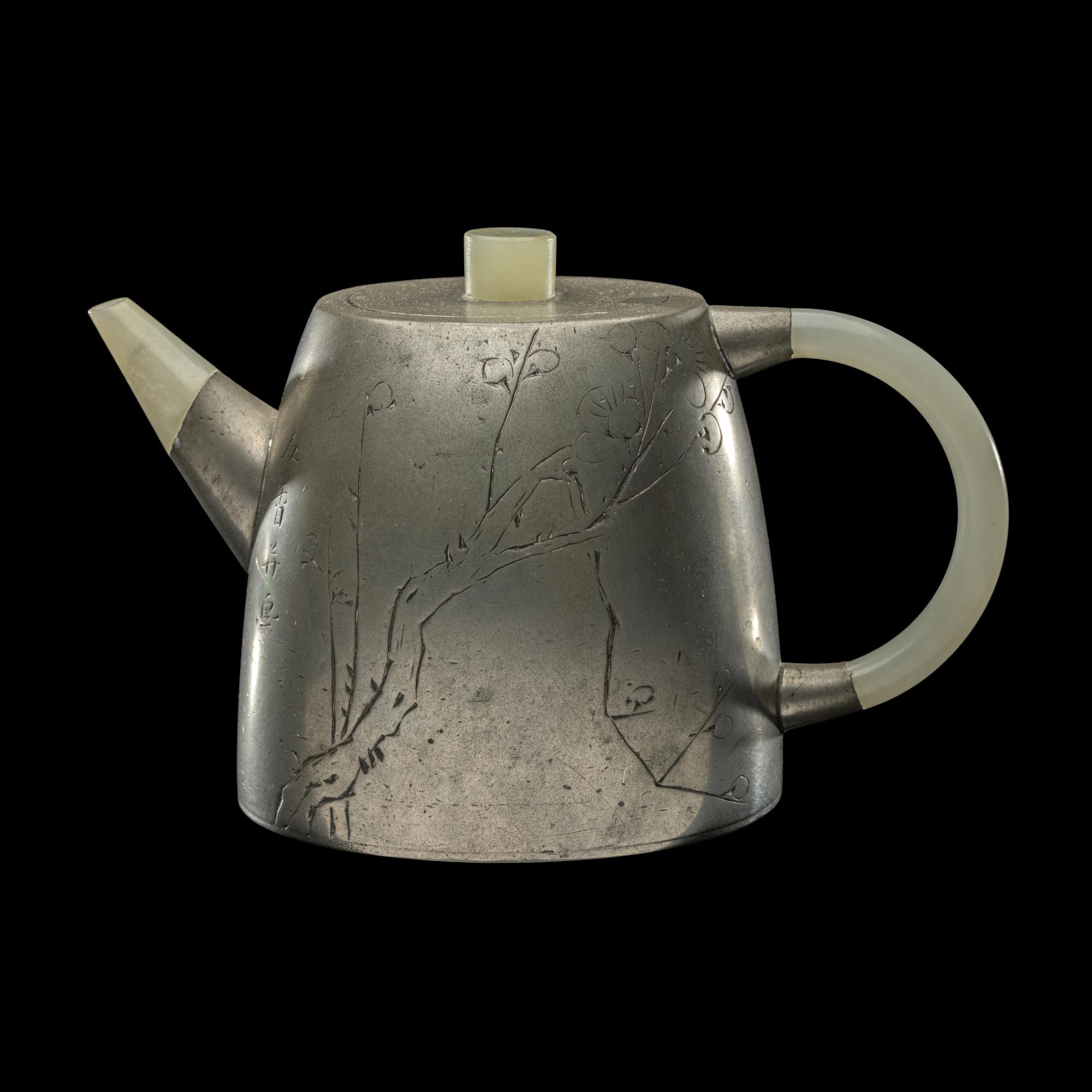 A Chinese Jade and Pewter Teapot