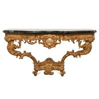 A Régence Carved Giltwood and Marble-Top Serpentine Console Table