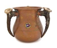 An American Arts & Crafts Hand Hammered Copper Trophy, Johan Fruk, Height 7 3/4 inches.