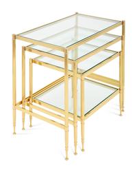 A Set of Three Brass and Glass Nesting Tables