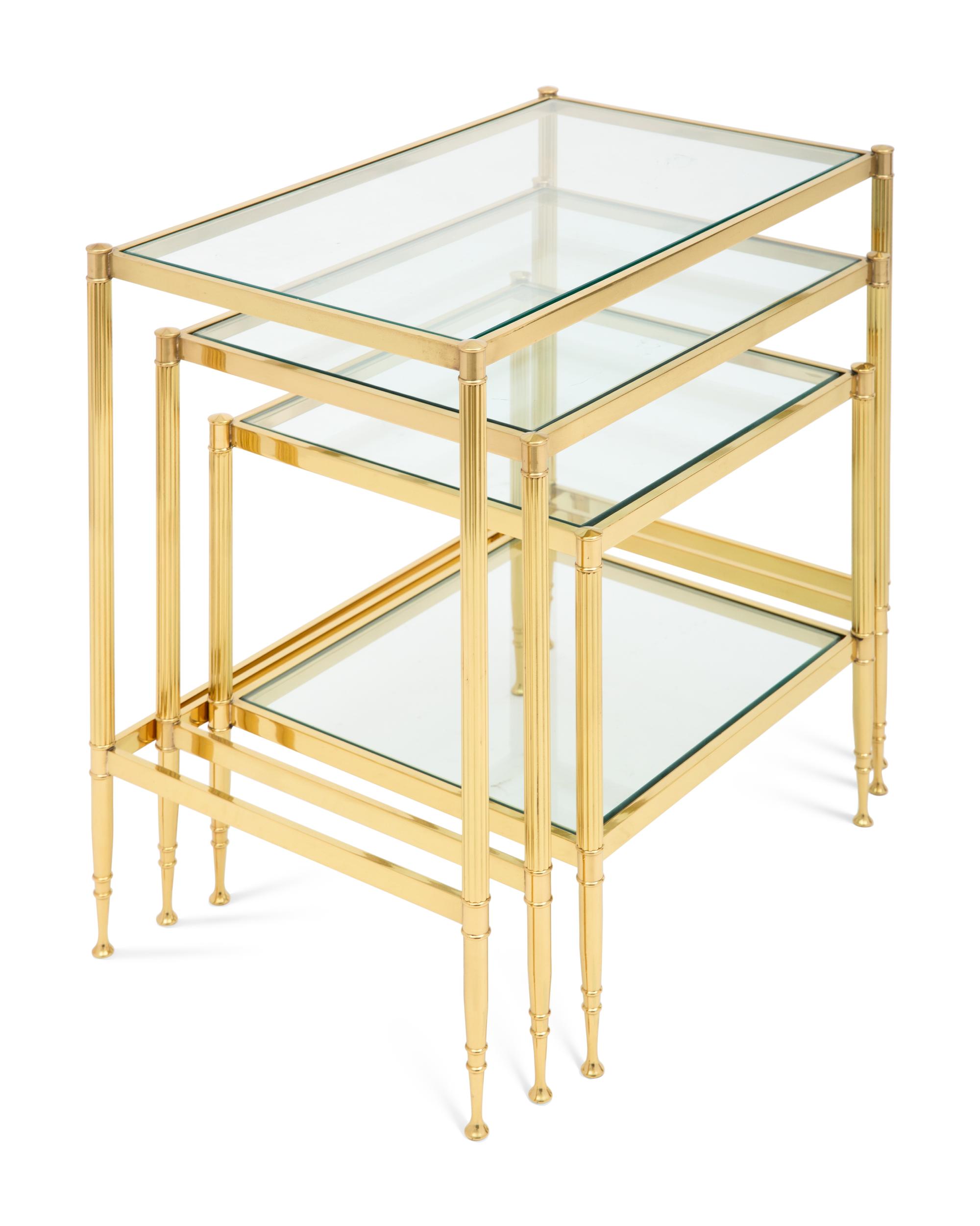 A Set of Three Brass and Glass Nesting Tables