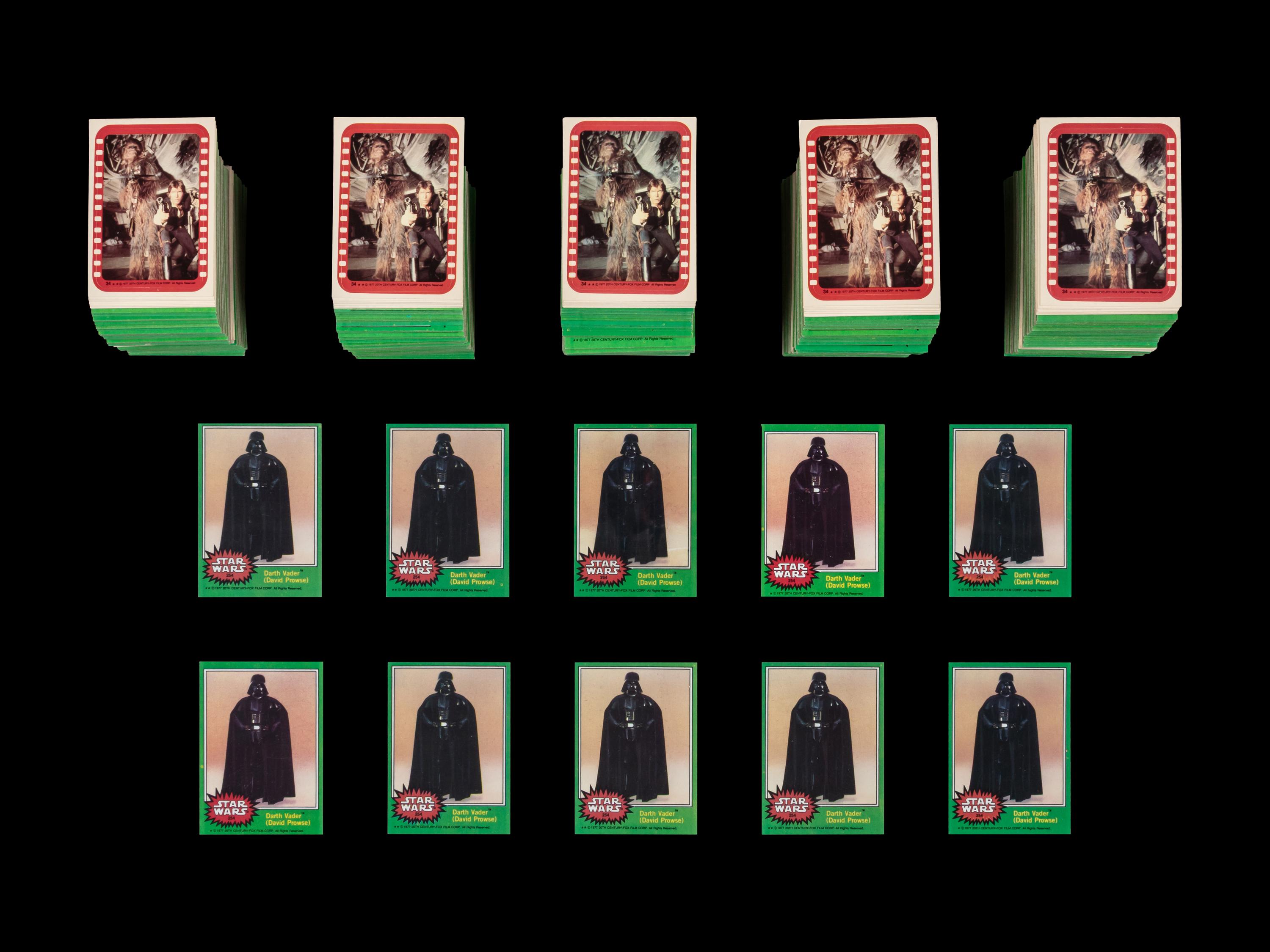 A Collection of 10 Green 1977 Topps Star Wars Series Four Complete Sets With Stickers (66 Cards, 11 Stickers Per Set)