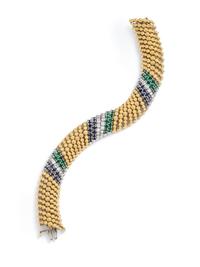 DIAMOND, EMERALD AND SAPPHIRE BRACELET