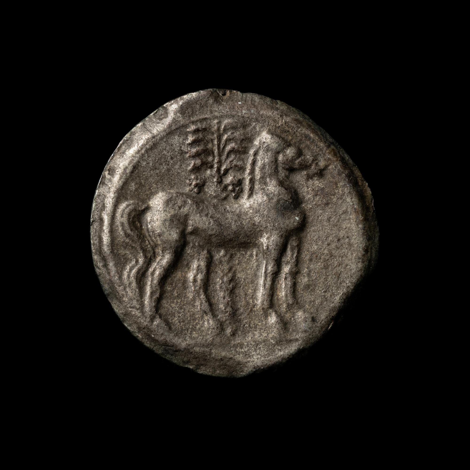 [ANCIENTS] ZEUGITANA. Carthage. Hannibal Barca (210-205). Billon Tridrachm or One-and-a-Half Shekel. (10.7 g, 27mm).