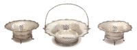 A Group of Three English Silver Articles, Carrington & Co., London, 1908, comprising a basket weave reticulated bowl with handle, and a