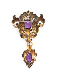ANTIQUE, AMETHYST AND YELLOW GOLD BROOCH PENDANT