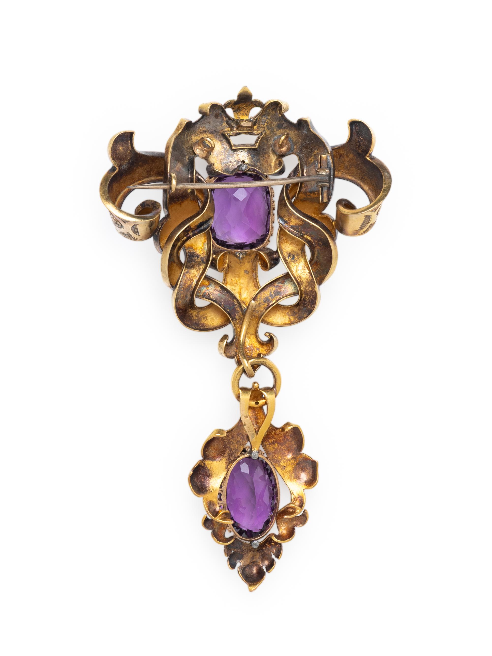 ANTIQUE, AMETHYST AND YELLOW GOLD BROOCH PENDANT