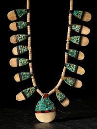 Kewa Depression Era Mosaic Inlay Tab Necklace