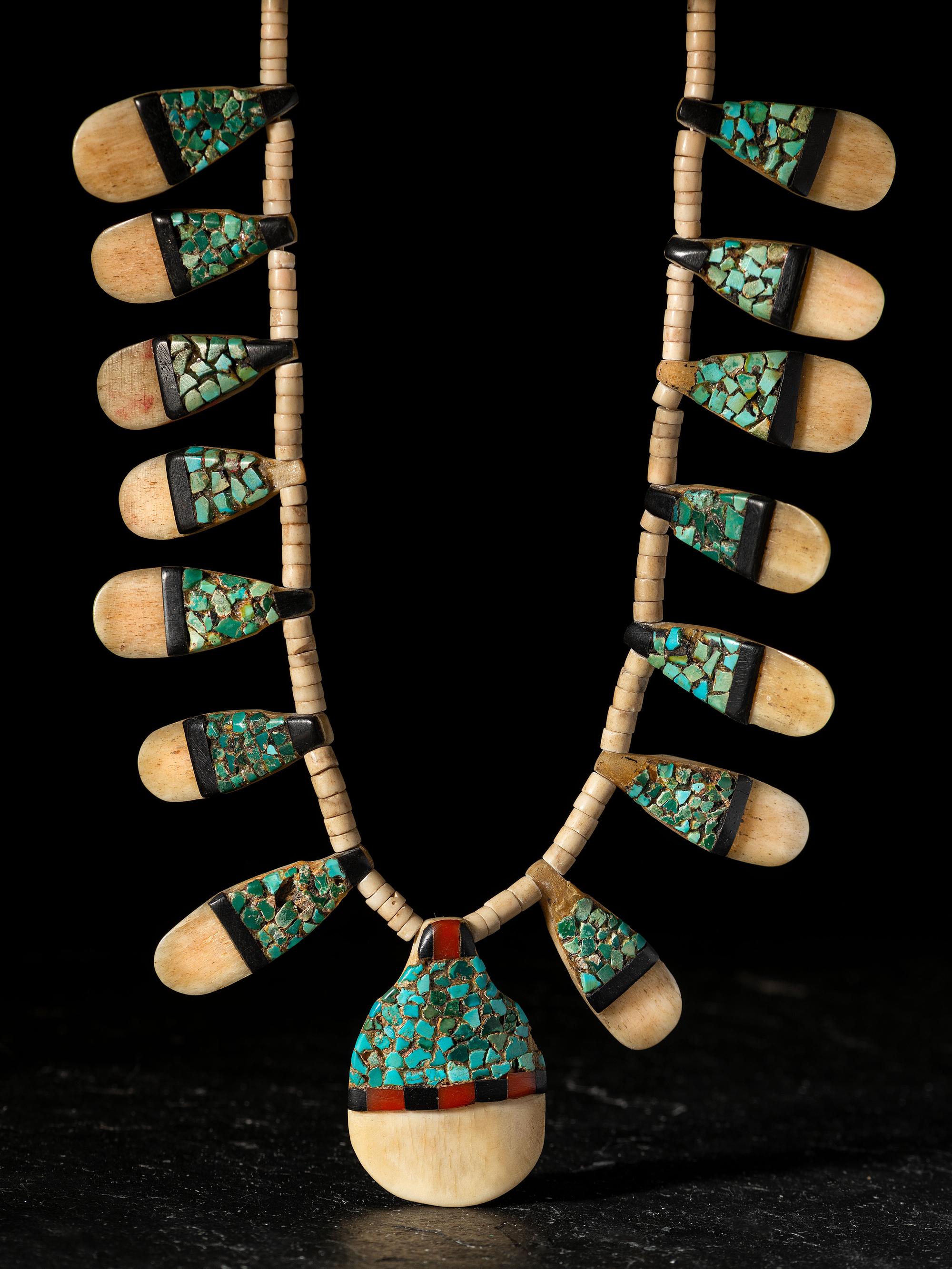 Kewa Depression Era Mosaic Inlay Tab Necklace