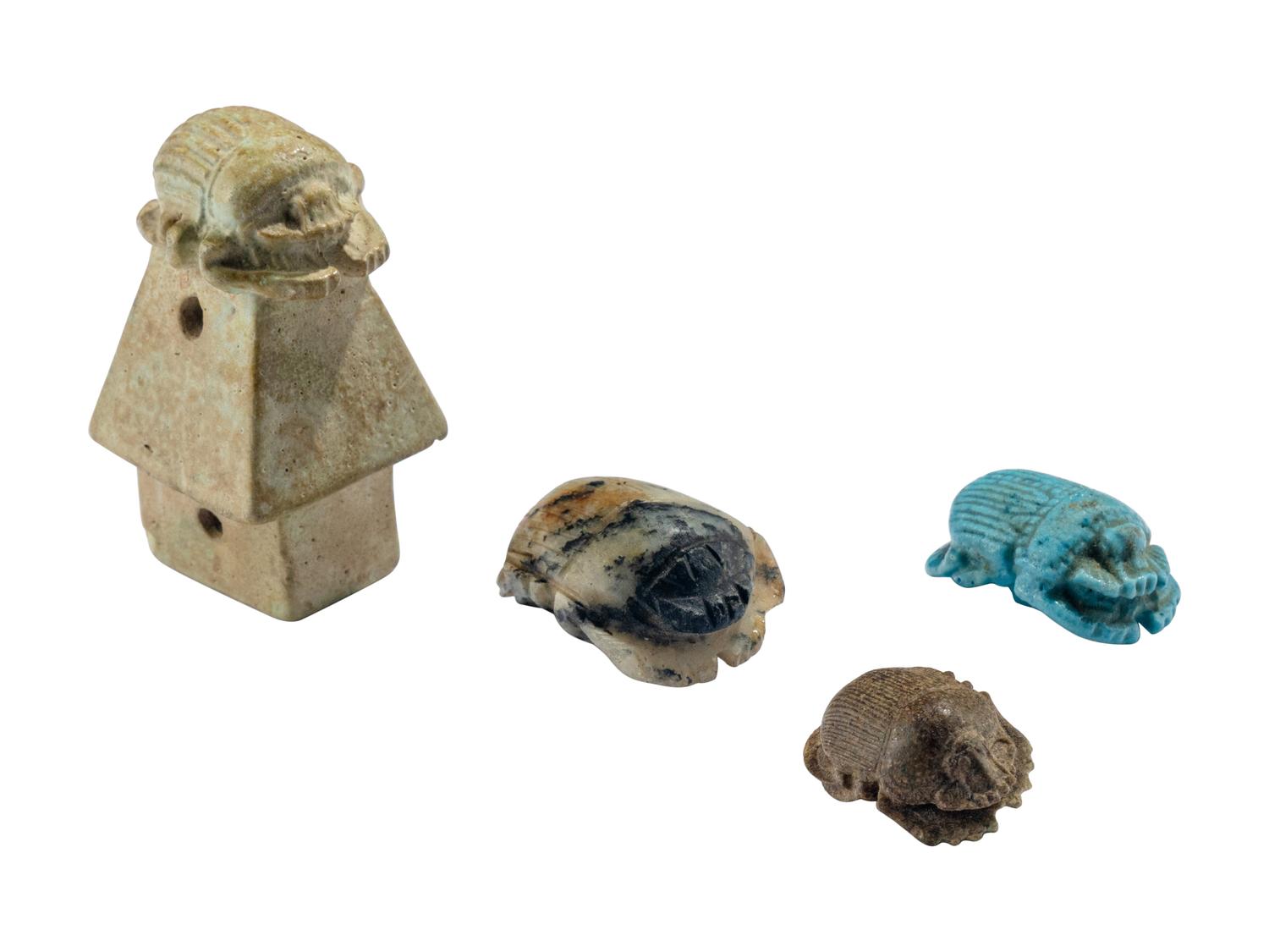 Four Egyptian Faience and Stone Scarabs
