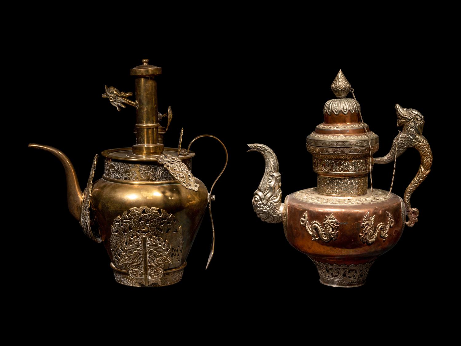A Tibetan Silver and Copper Covered Ewer and A Chinese Bronze Pitcher