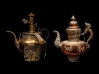 A Tibetan Silver and Copper Covered Ewer and A Chinese Bronze Pitcher