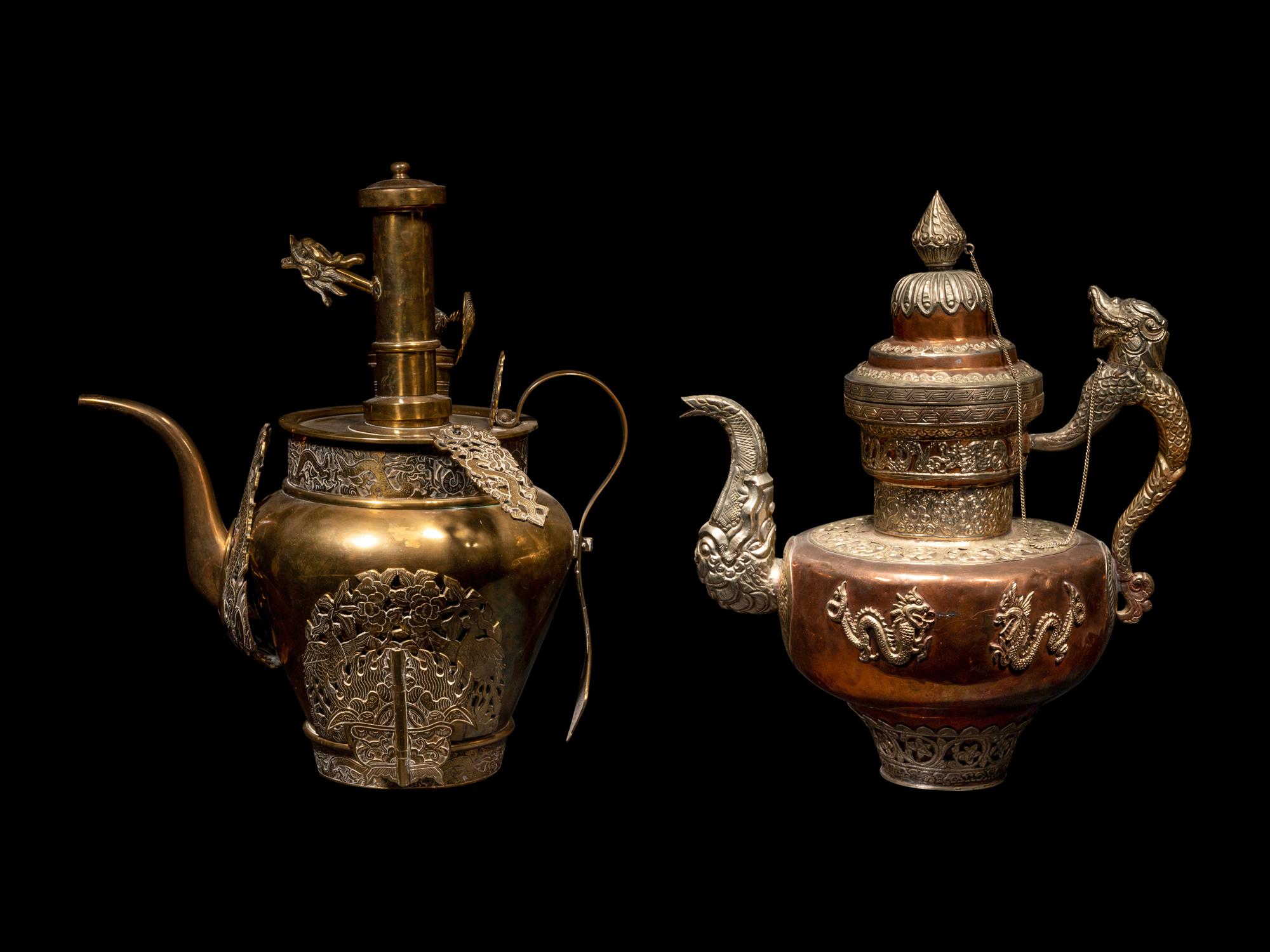 A Tibetan Silver and Copper Covered Ewer and A Chinese Bronze Pitcher