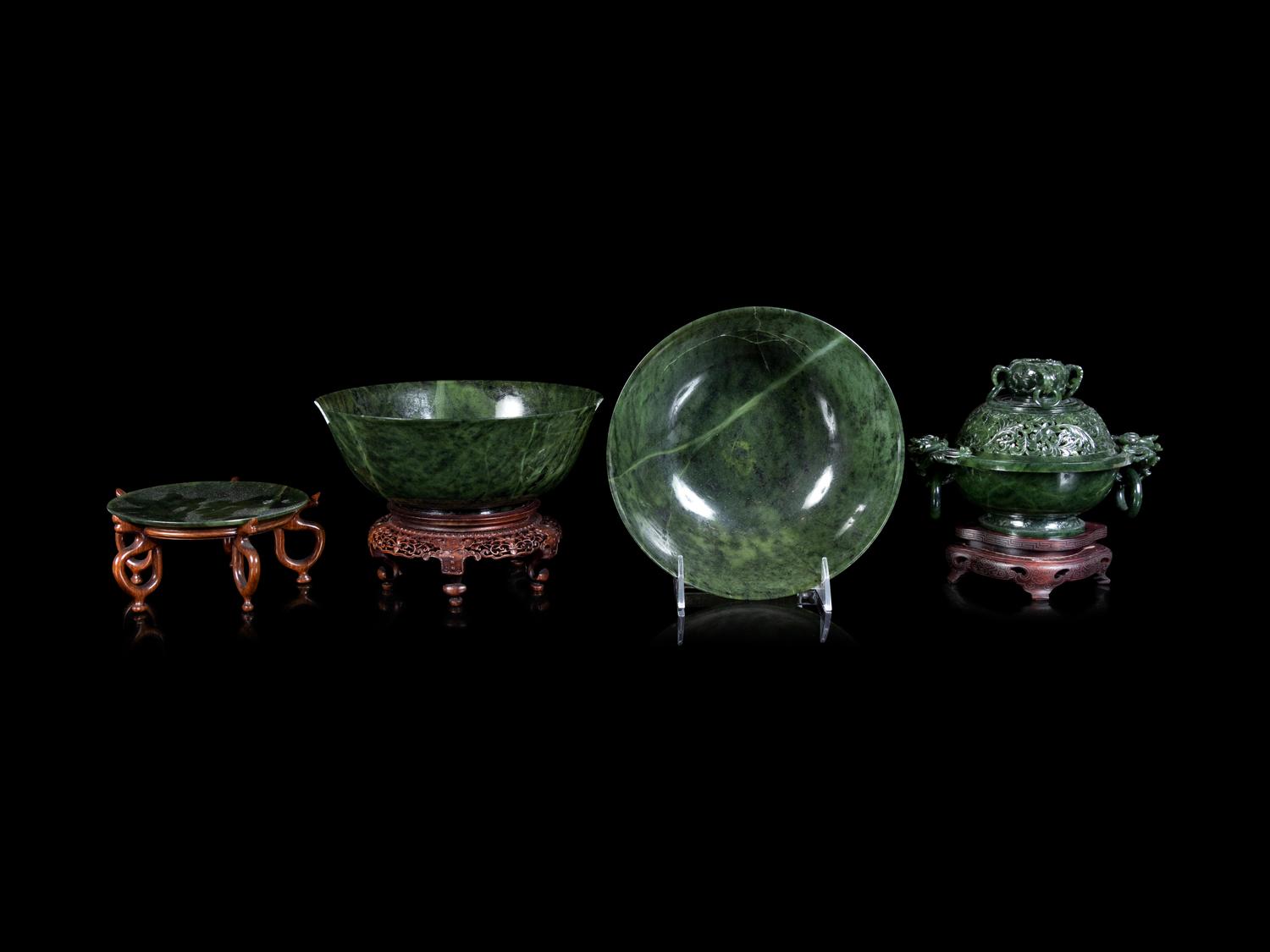 Four Spinach Jade Vessels