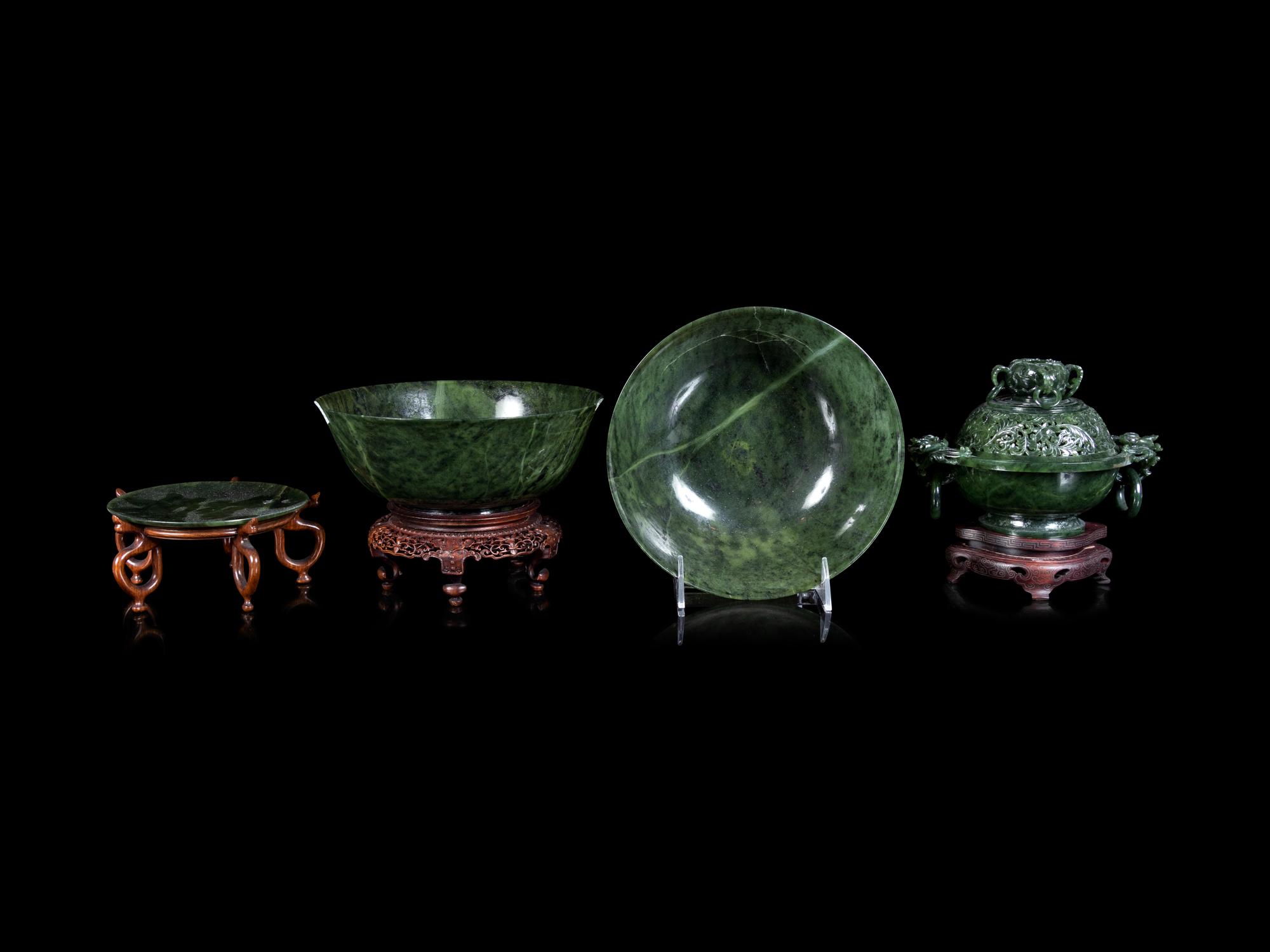 Four Spinach Jade Vessels