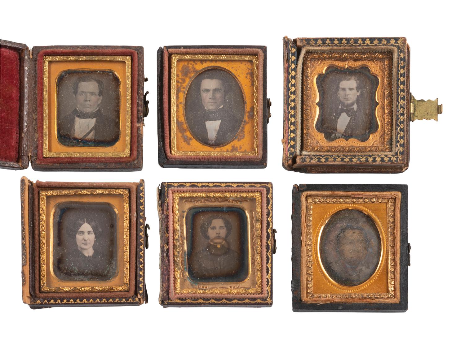 [EARLY PHOTOGRAPHY]. 74 sixteenth plate daguerreotypes of men, women, & children of varying ages.