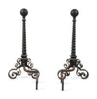 A Pair of Continental Iron Spiral-Twist Ball-Top Andirons