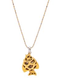 BICOLOR GOLD AND DIAMOND FISH PENDANT/NECKLACE