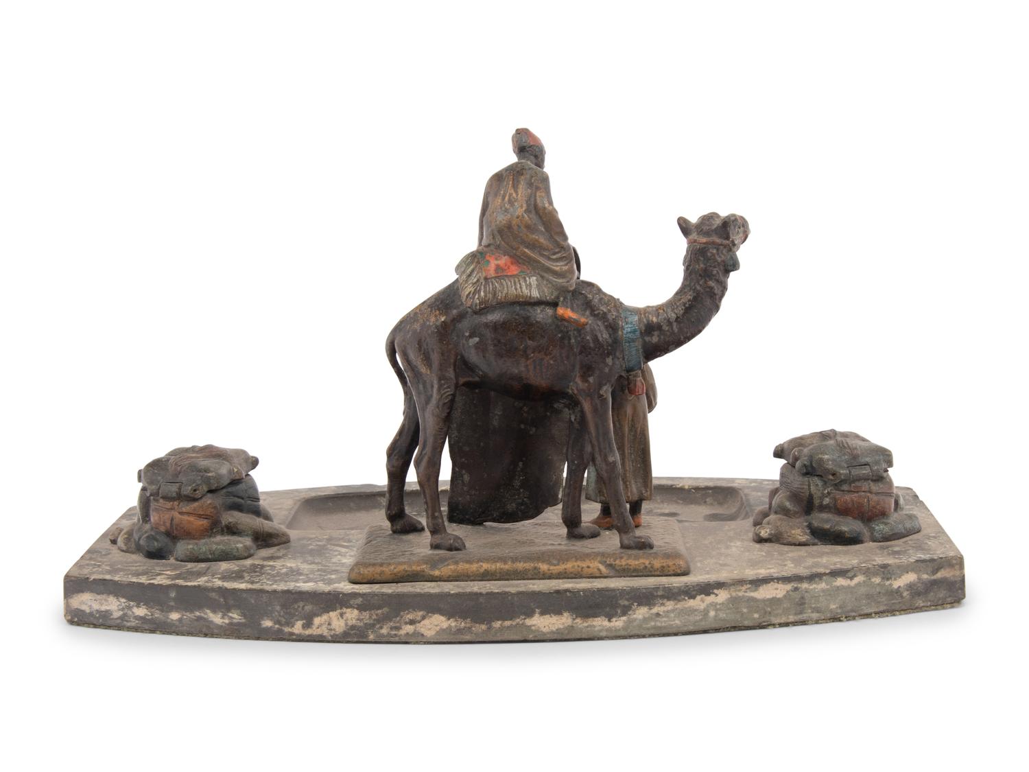 An Austrian Cold Painted Cast Metal Figural Ink Stand in the Manner of Franz Bergman