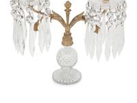 A Pair of Regency Style Gilt Bronze and Cut Glass Two-Light Candelabra