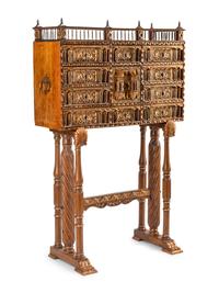 A Spanish Gilt and Polychrome Decorated Walnut Vargueño