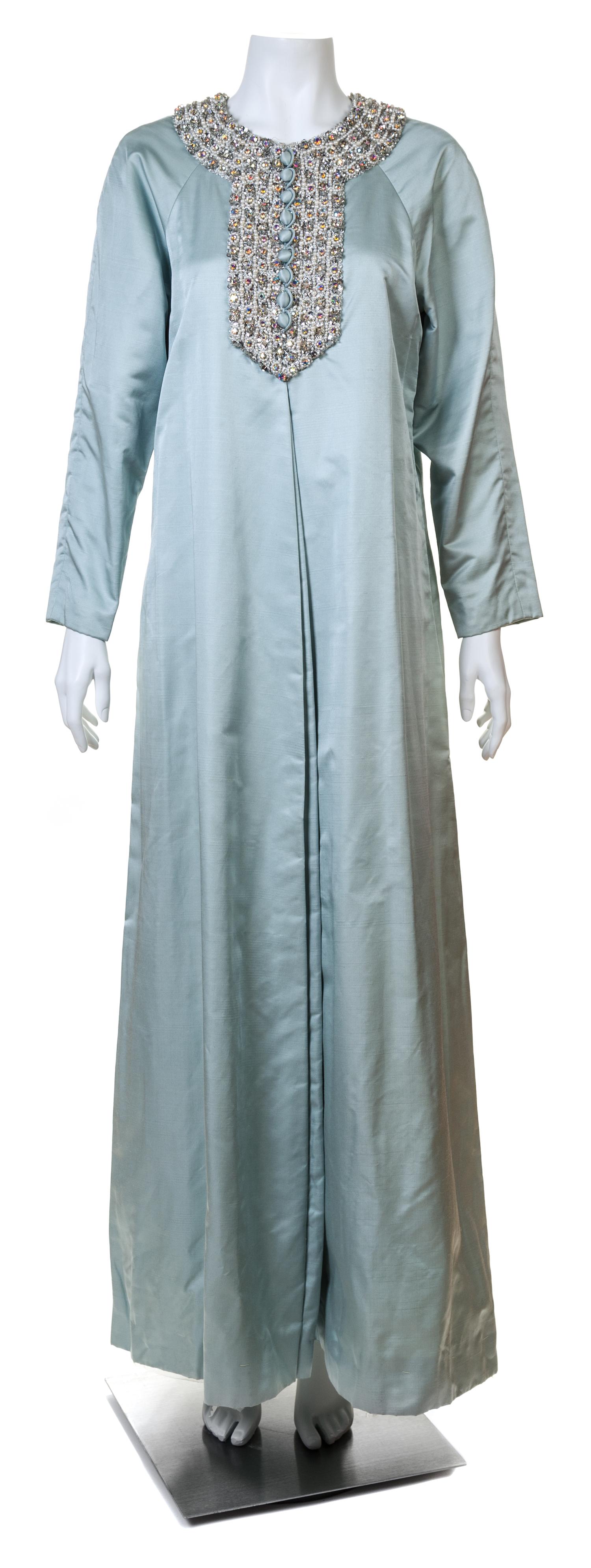 A Malcolm Starr Pale Blue Silk Caftan, Size 14.