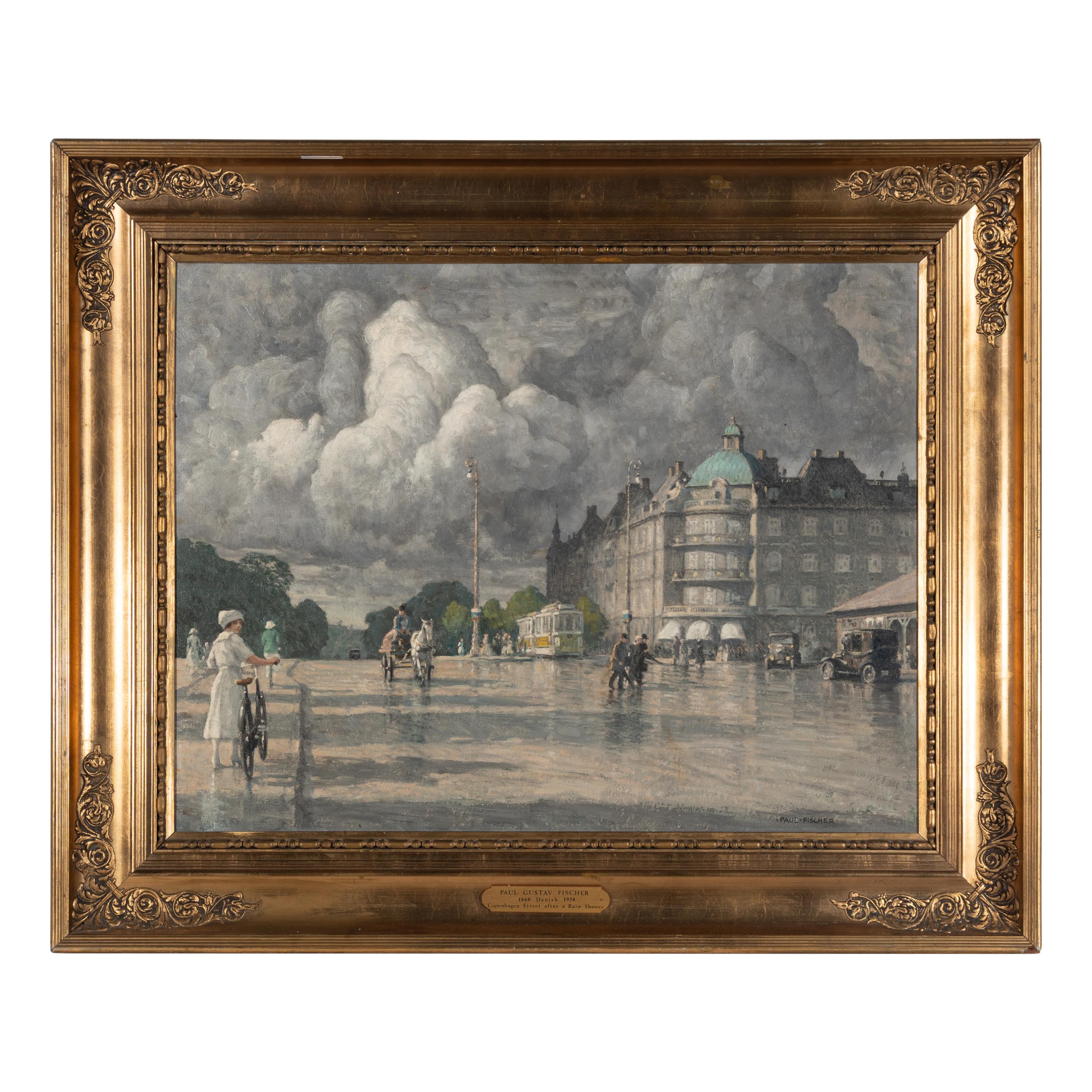 Paul Fischer (Danish, 1860-1934) — Copenhagen Street after a Rain Shower
