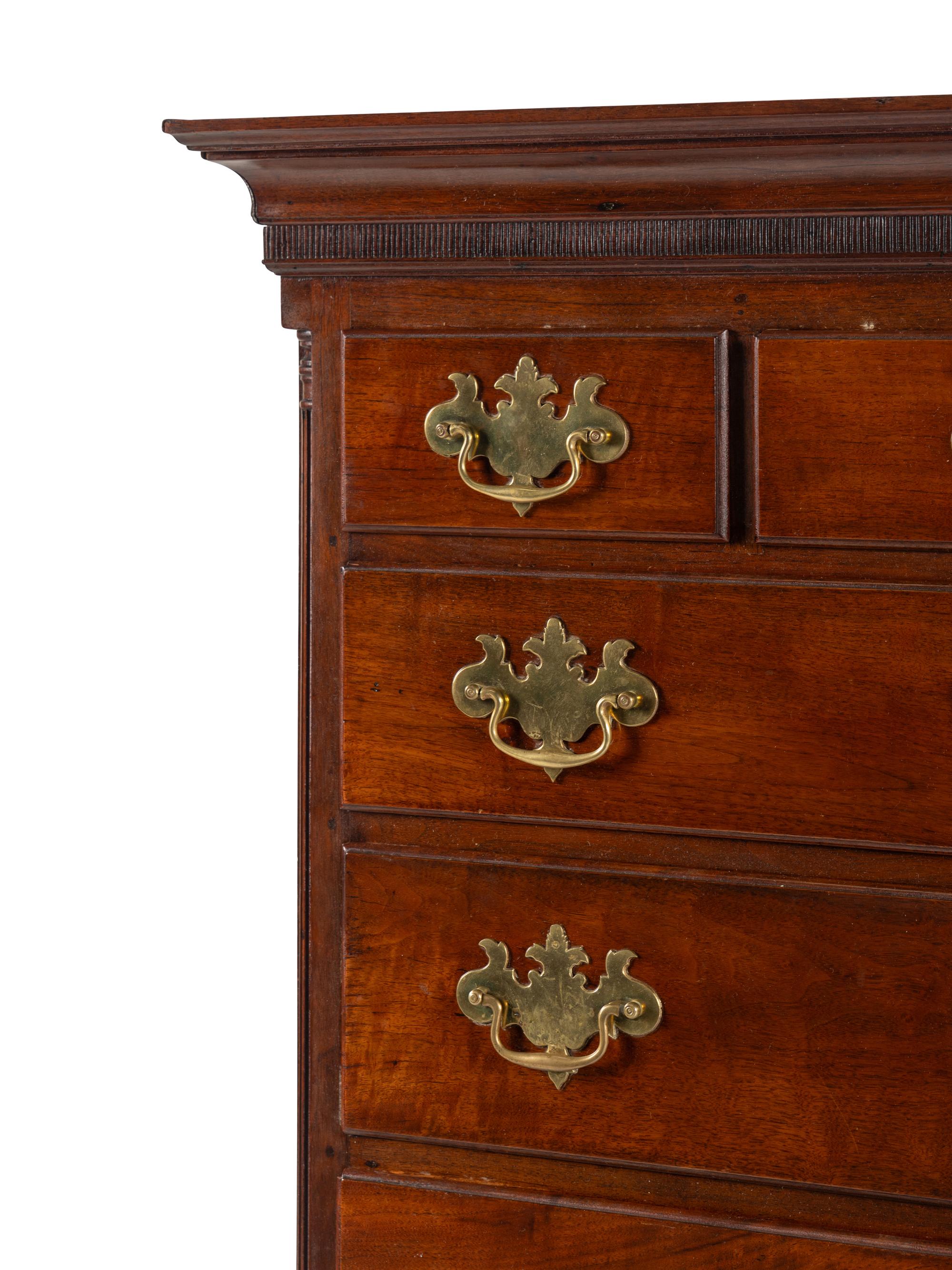 A Chippendale Figured Mahogany Tall Chest of Drawers