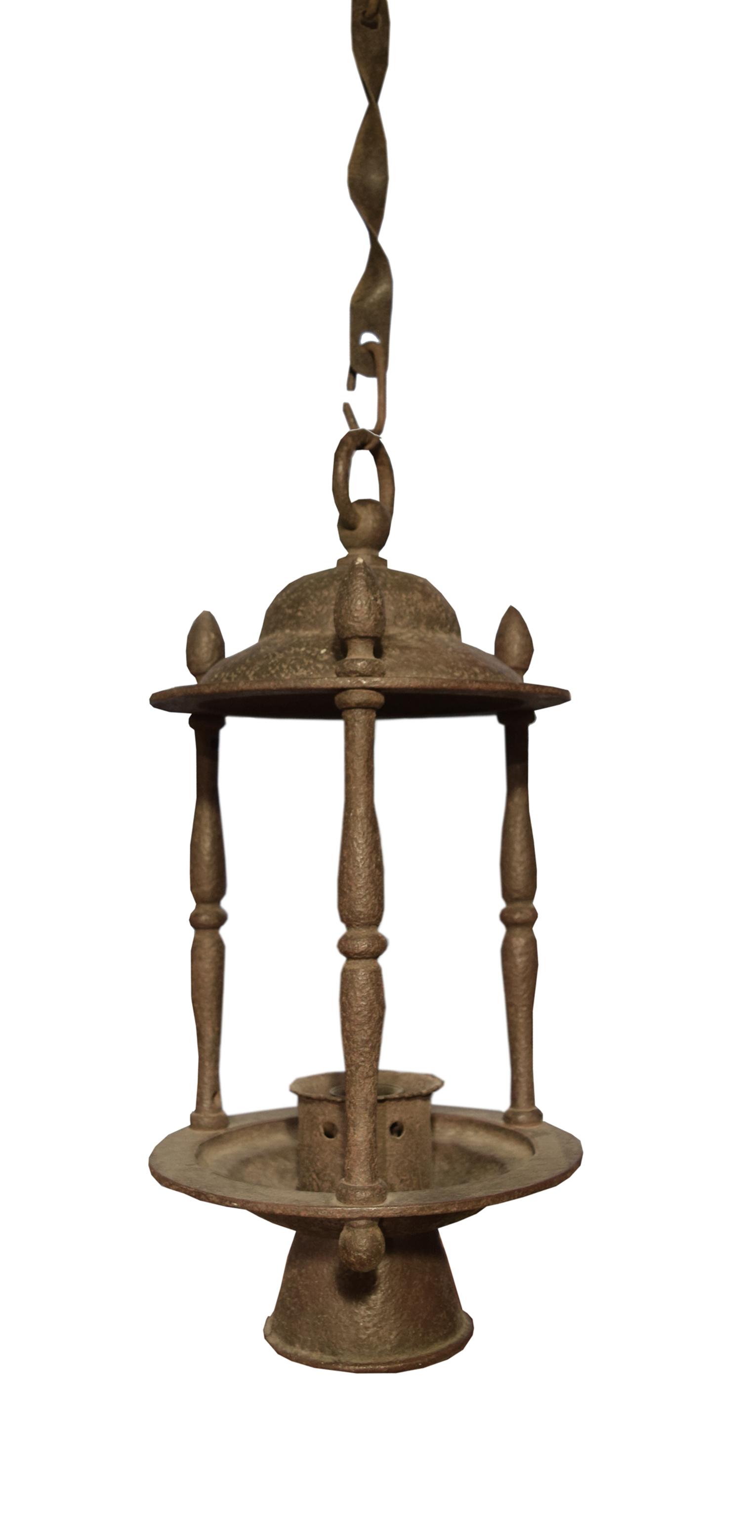 A Wrought Iron Lantern by Jose Thenee 9.5" W x 9.5" D x 25" H — Argentina, Circa 1930