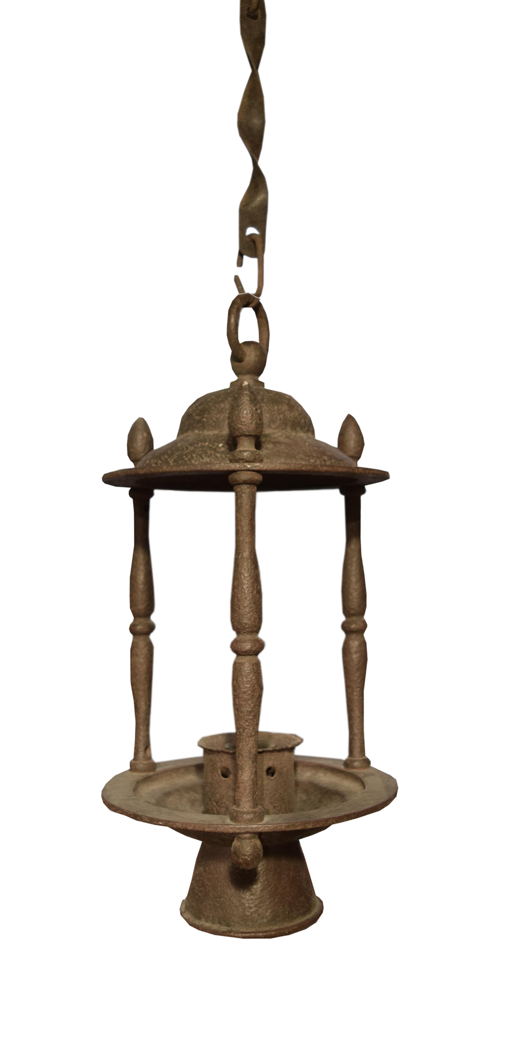 A Wrought Iron Lantern by Jose Thenee 9.5" W x 9.5" D x 25" H — Argentina, Circa 1930