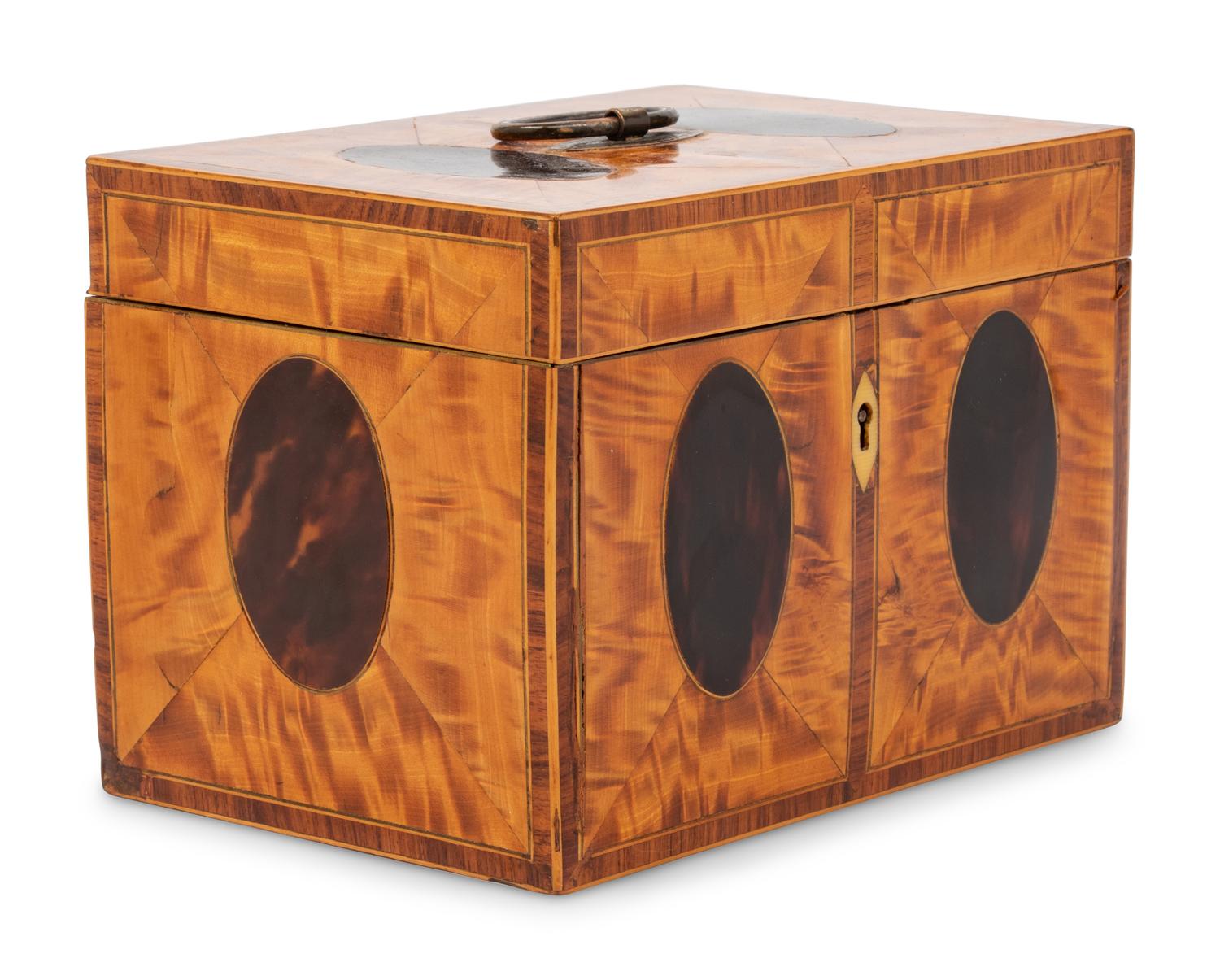 A George III Satinwood and Tortoiseshell Tea Caddy