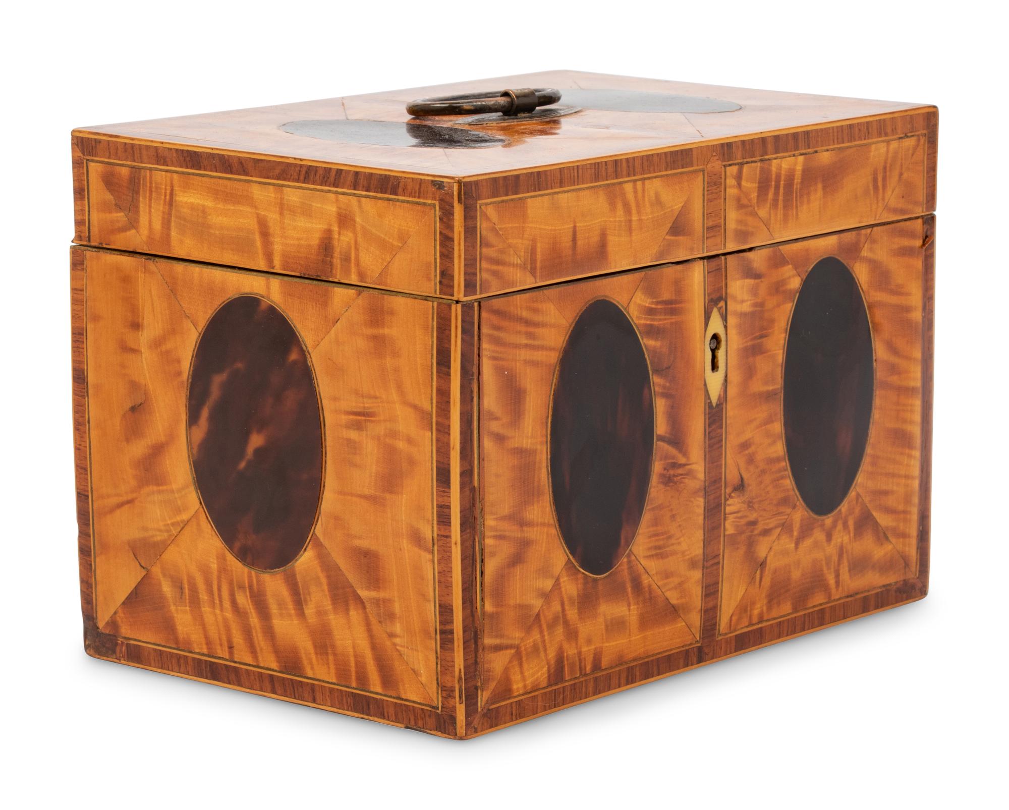 A George III Satinwood and Tortoiseshell Tea Caddy
