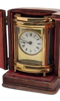 A Continental Leather-Cased Brass Carriage Clock
