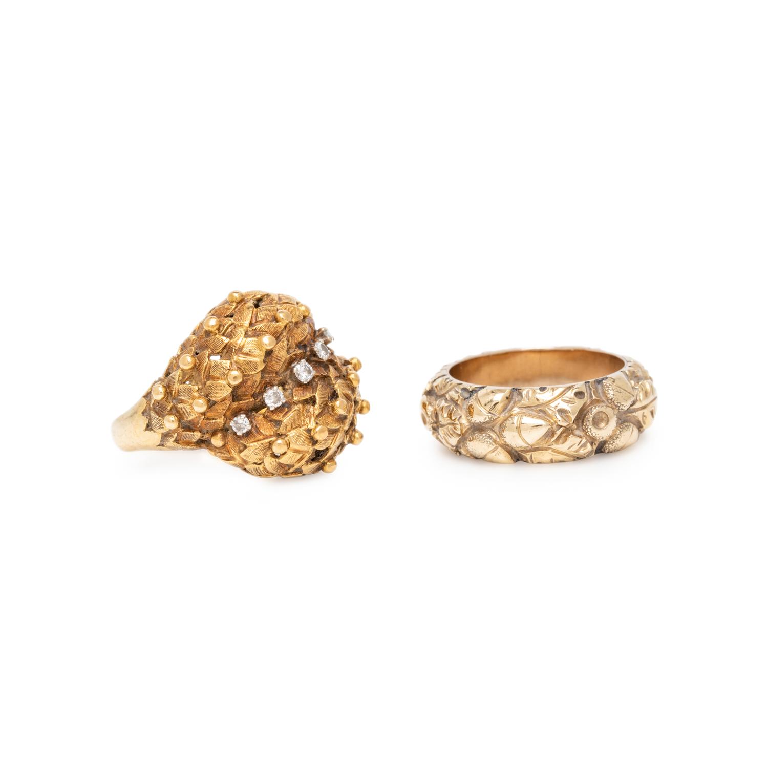 TWO YELLOW GOLD RINGS