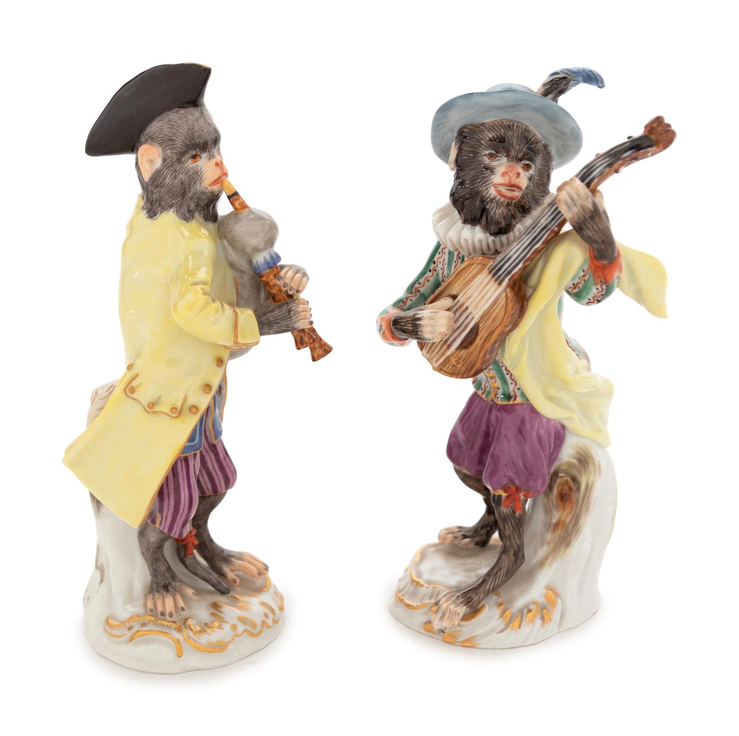 Two Meissen Porcelain Monkey Musicians