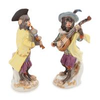Two Meissen Porcelain Monkey Musicians