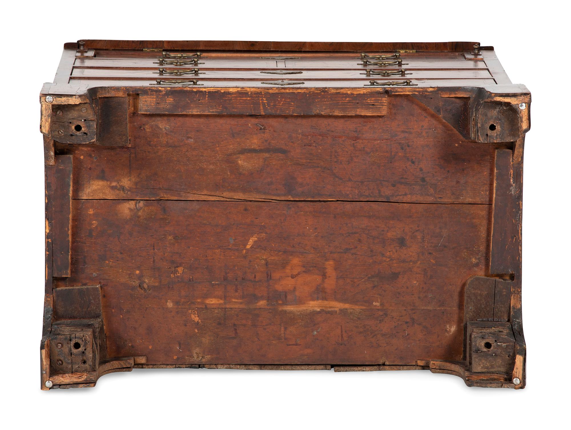 A George II Burl Walnut Slant Front Secretary Bookcase