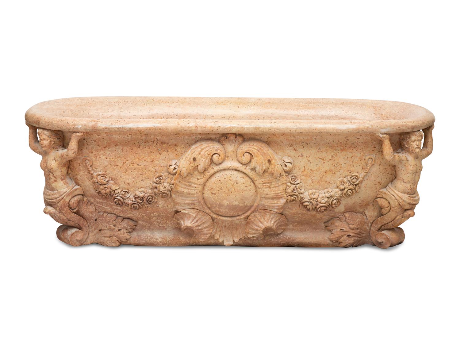 An Italian Carved Rouge Marble Bath Tub — 20th Century