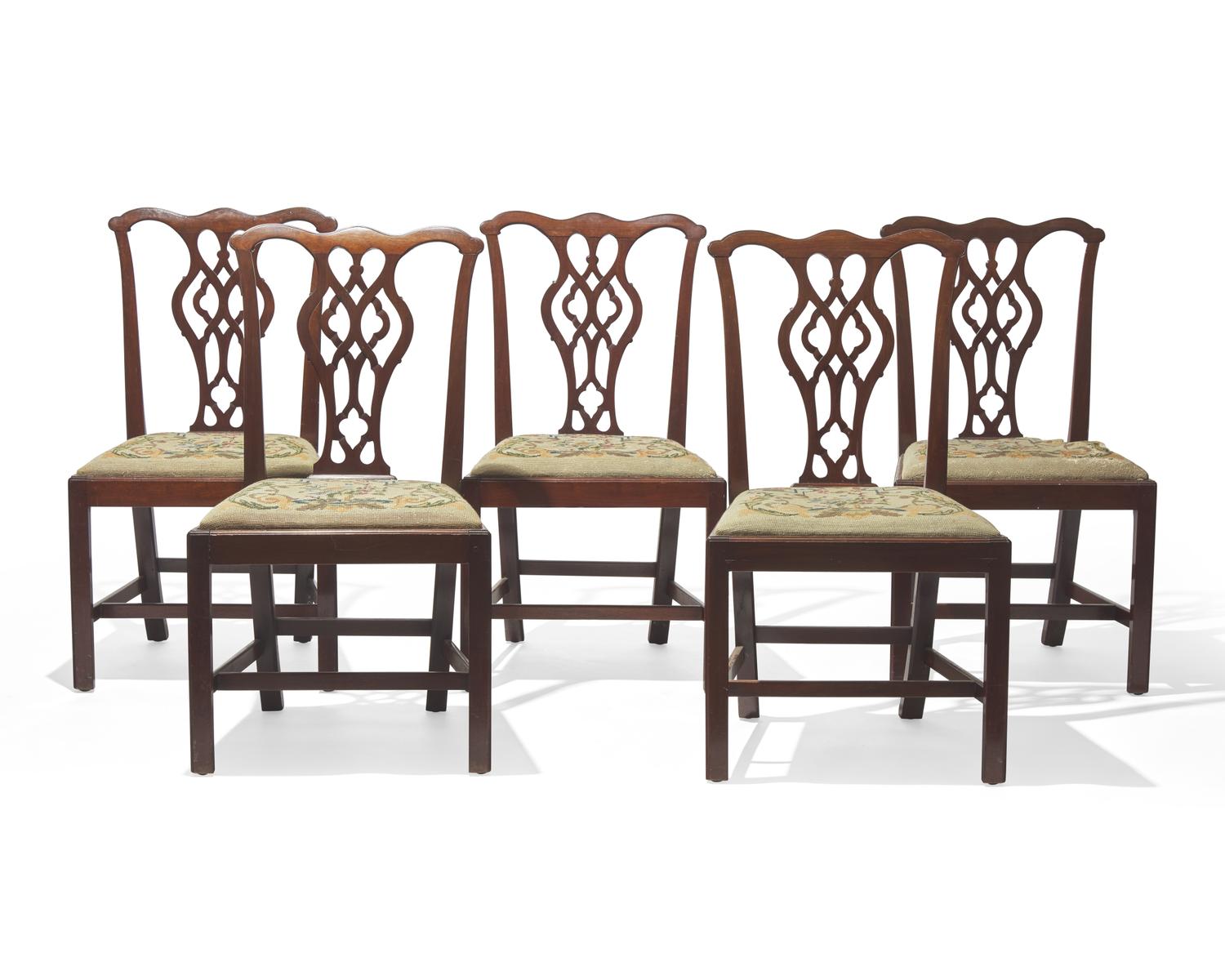 A Set of Five Chippendale Mahogany Side Chairs