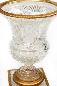 A Pair of French Gilt Bronze Mounted Cut Glass Urns