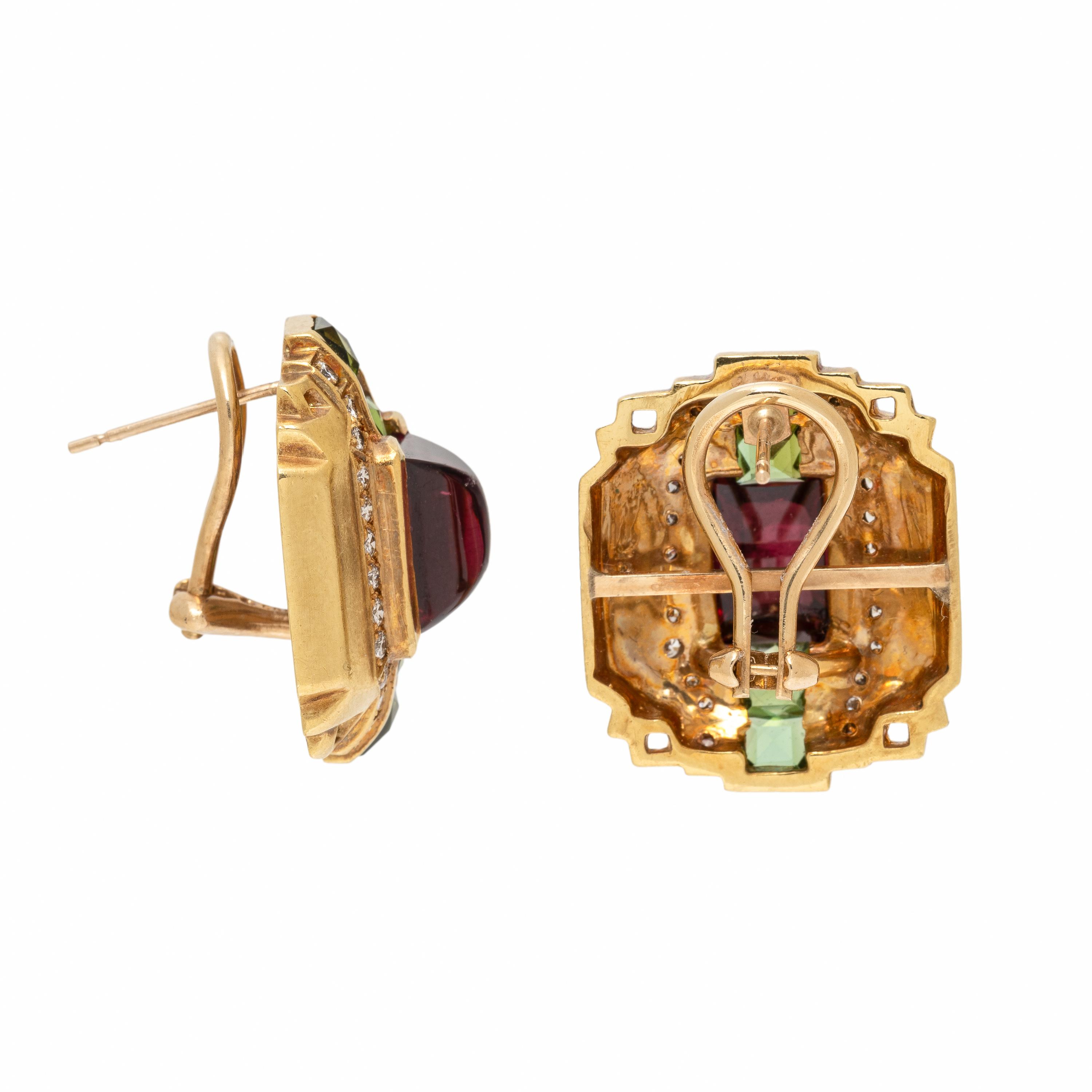 Tourmaline, Garnet, and Diamond Earrings
