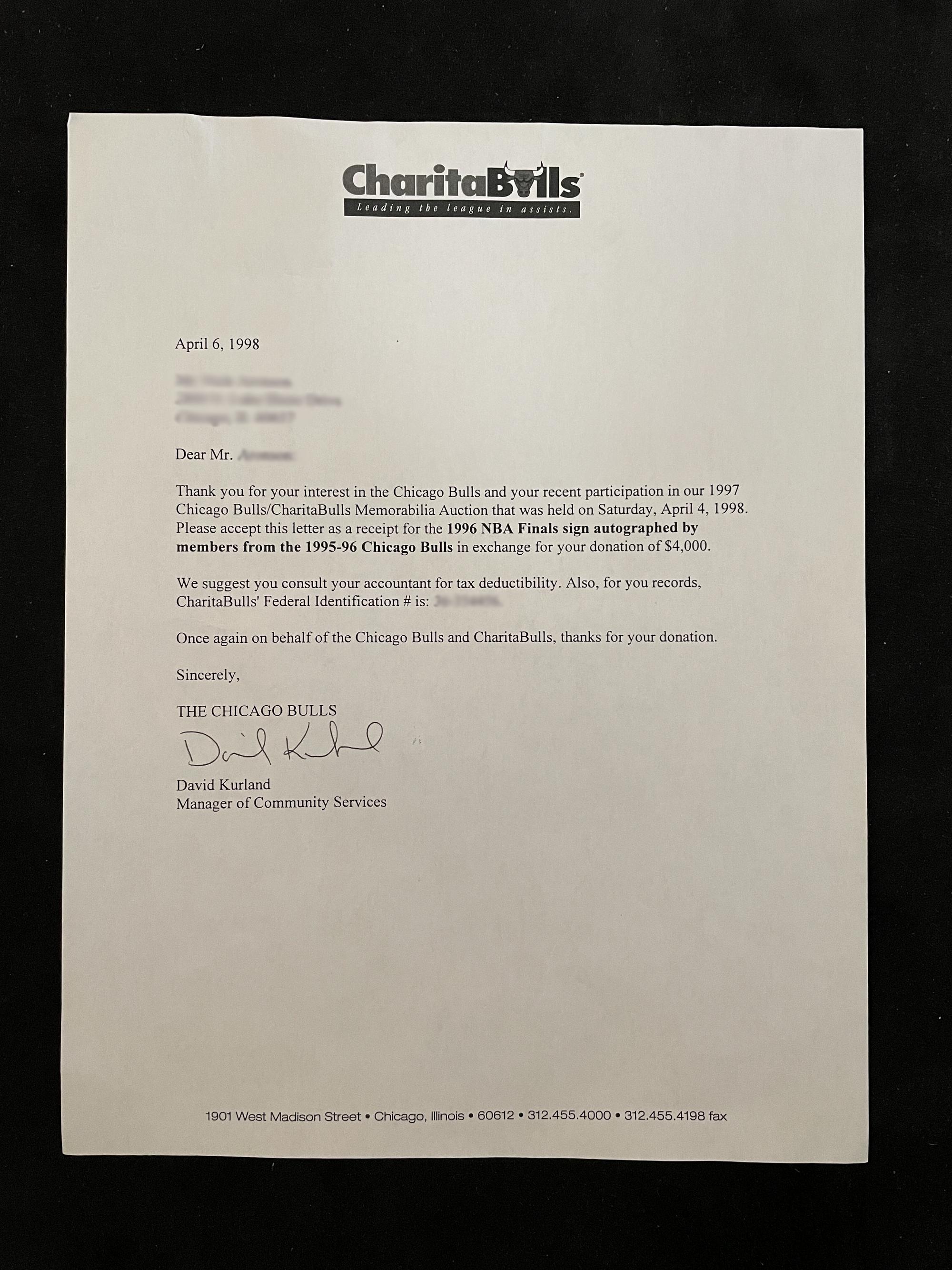An Exceptionally Rare 1996 NBA Finals Chicago Bulls Team Signed Autograph Locker Room Sign Including Michael Jordan (Bulls Letter and Beckett Authentication Letter BAS Services Certified)
