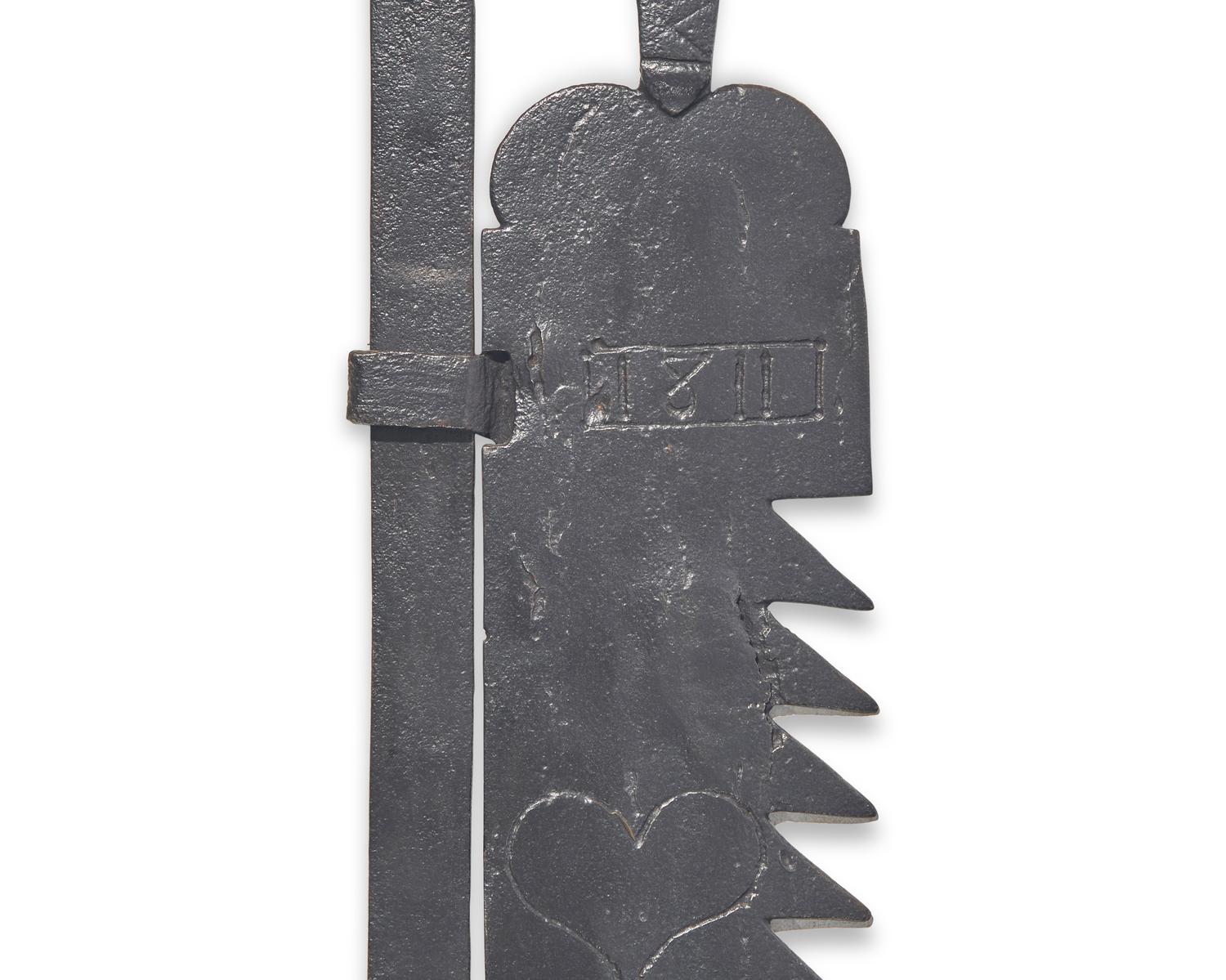 A Wrought Iron Fireplace Trammel, French, Dated "1811"
