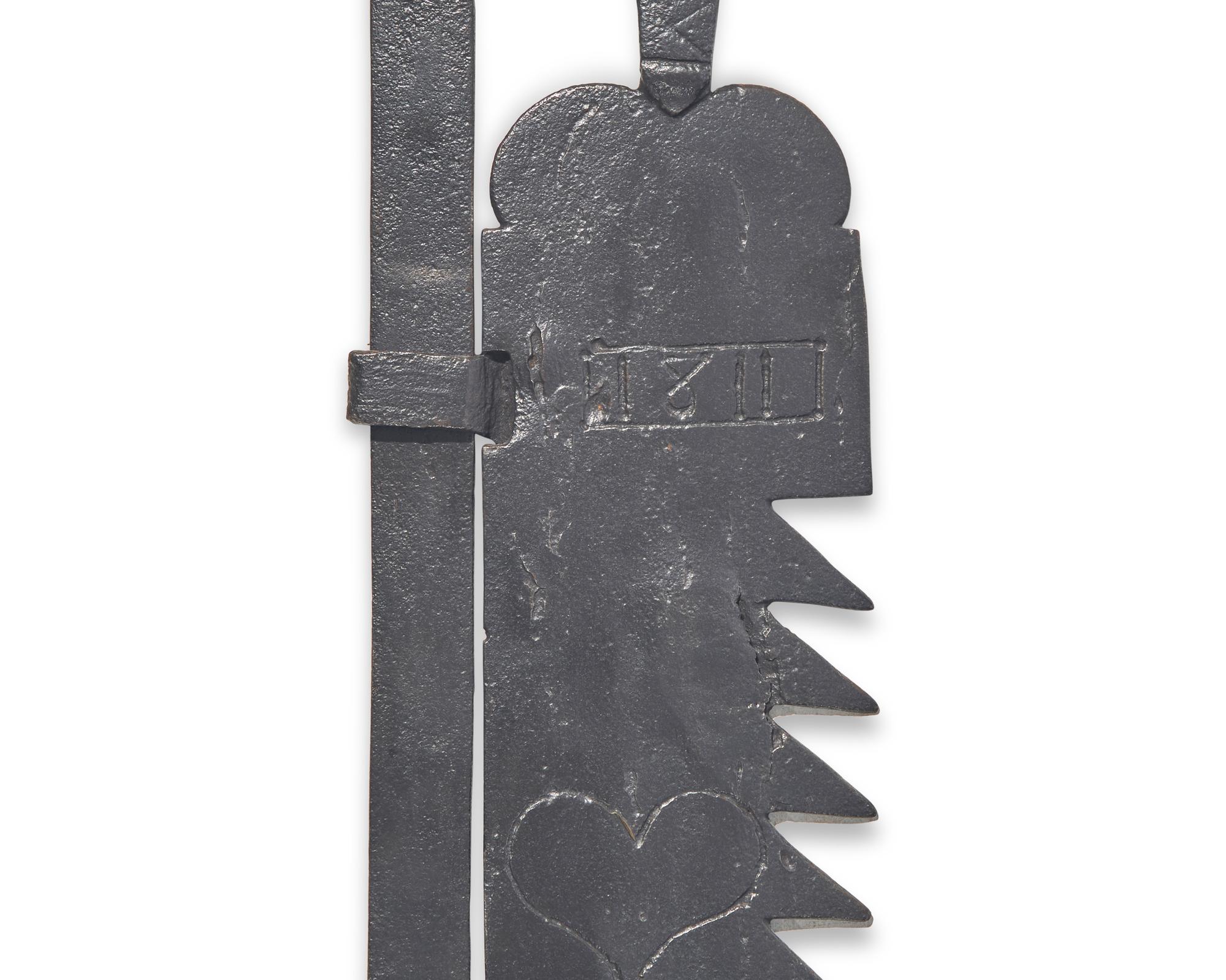 A Wrought Iron Fireplace Trammel, French, Dated "1811"