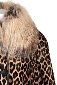 J. Mendel Leopard Print Cavallino Trench Coat with Fox Collar