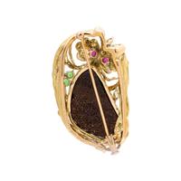 YELLOW GOLD, BOULDER OPAL, GEMSTONE AND DIAMOND OWL BROOCH