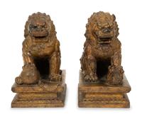 A Pair of Gilt Bronze Fu Lions