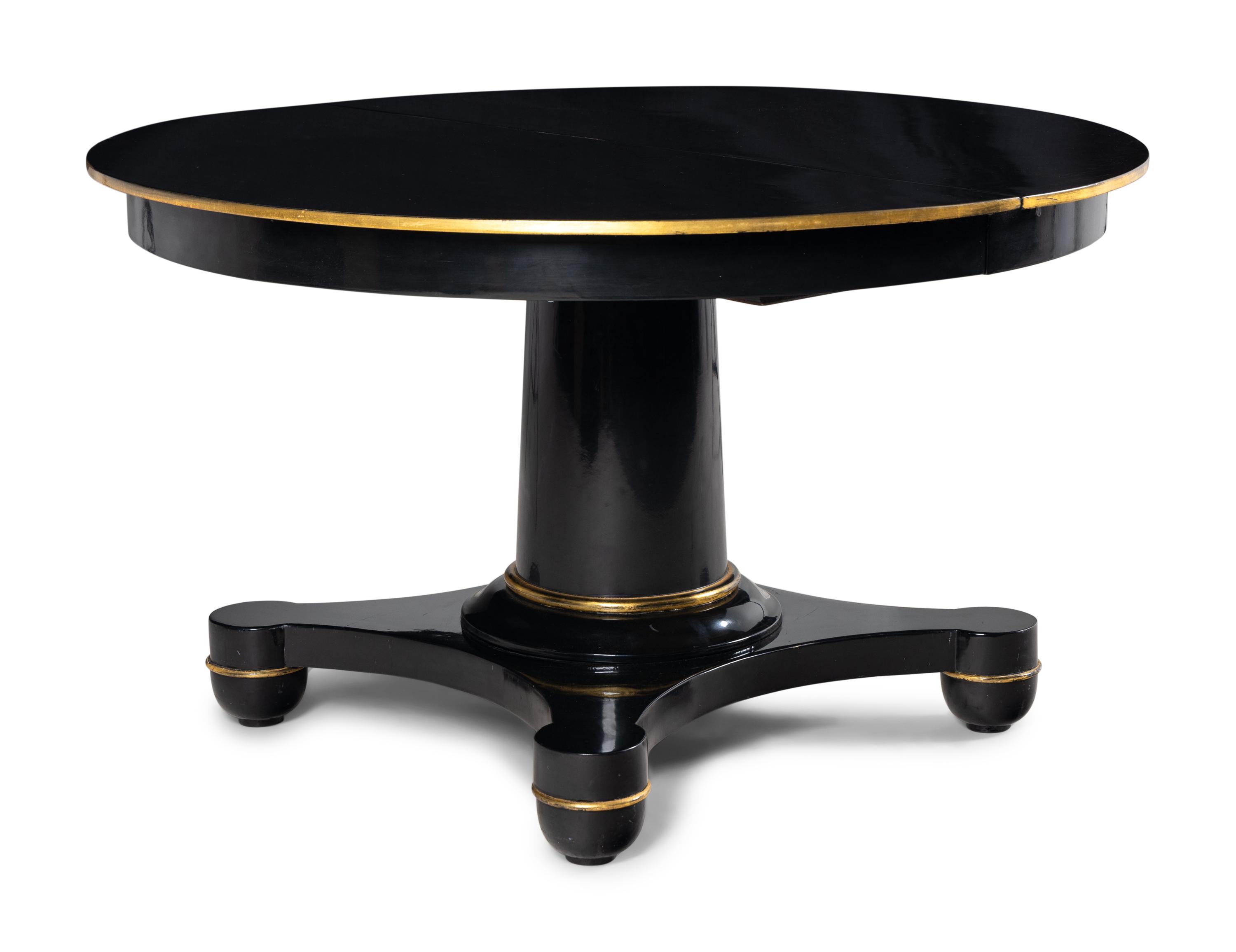 A Biedermeier Black Painted and Parcel-Gilt Pedestal Dining Table