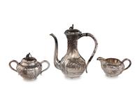 Three Japanese Silver 'Bamboo' Tea Wares