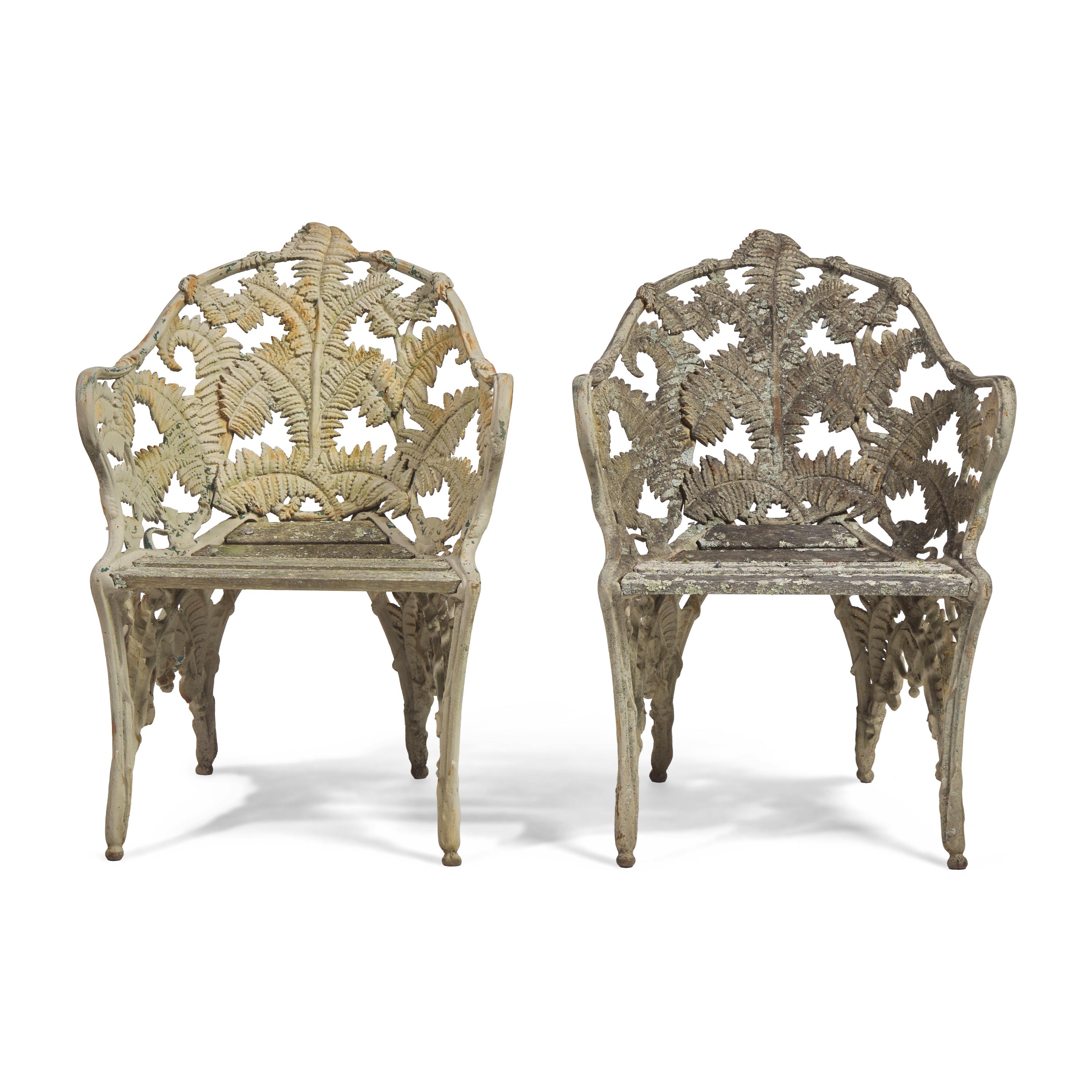 A Pair of Cast Iron Fern Pattern Garden Armchairs